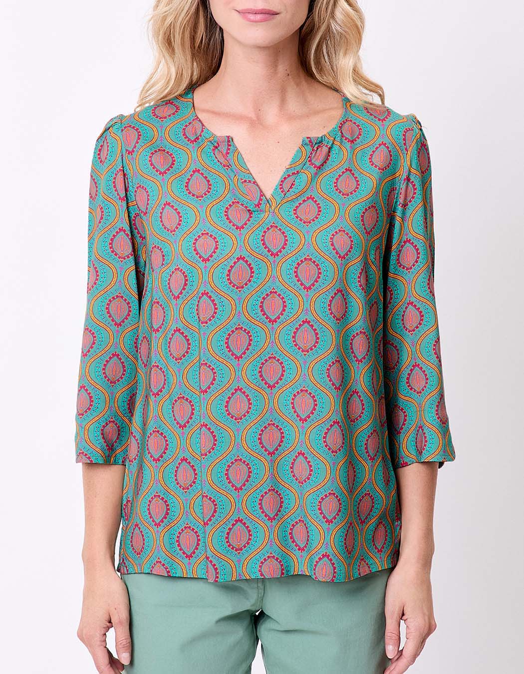 Blouse fluide col tunisien imprimé La Fiancée