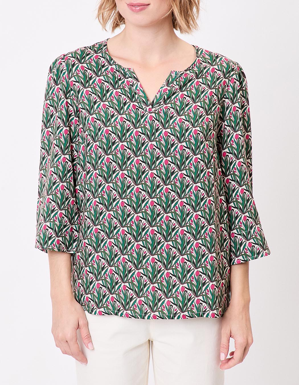 Blouse fluide col tunisien imprim&eacute; La Fianc&eacute;e