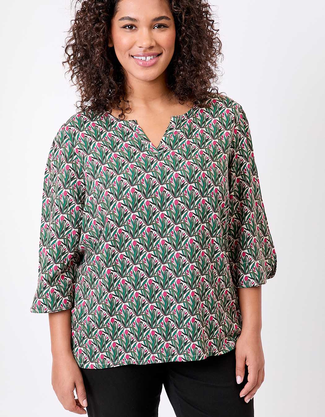 Blouse fluide col tunisien imprim&eacute; La Fianc&eacute;e