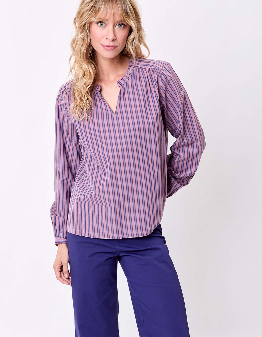Blouse coton bio rayée manches longues imprimé La Fiancée