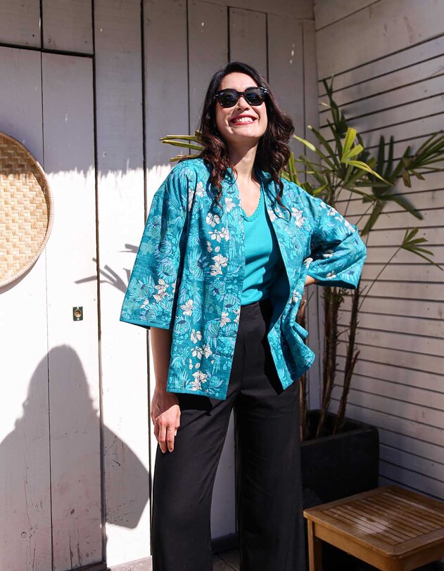 Veste kimono r&eacute;versible en coton bio imprim&eacute; La Fianc&eacute;e