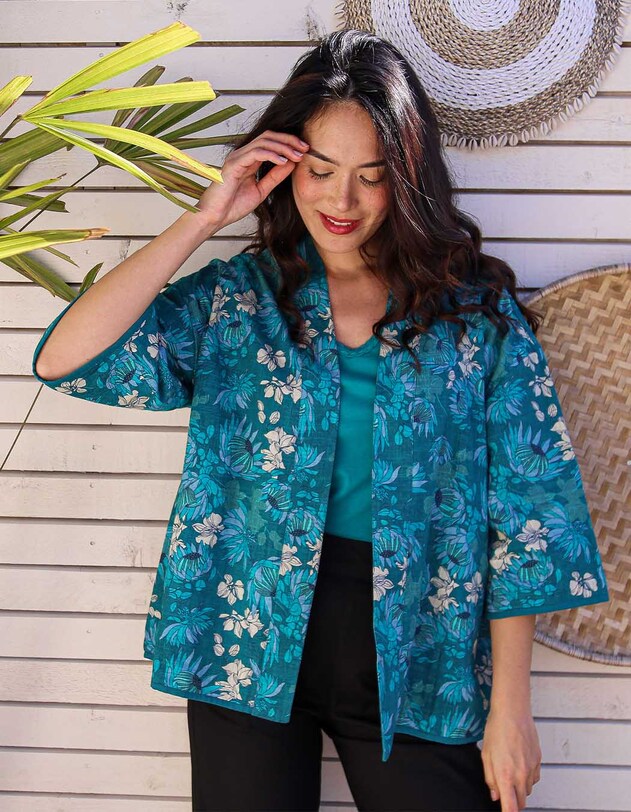 Veste kimono r&eacute;versible en coton bio imprim&eacute; La Fianc&eacute;e