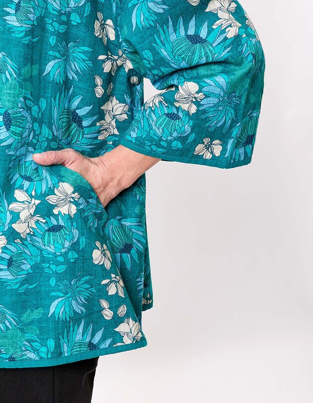 Veste kimono r&eacute;versible en coton bio imprim&eacute; La Fianc&eacute;e