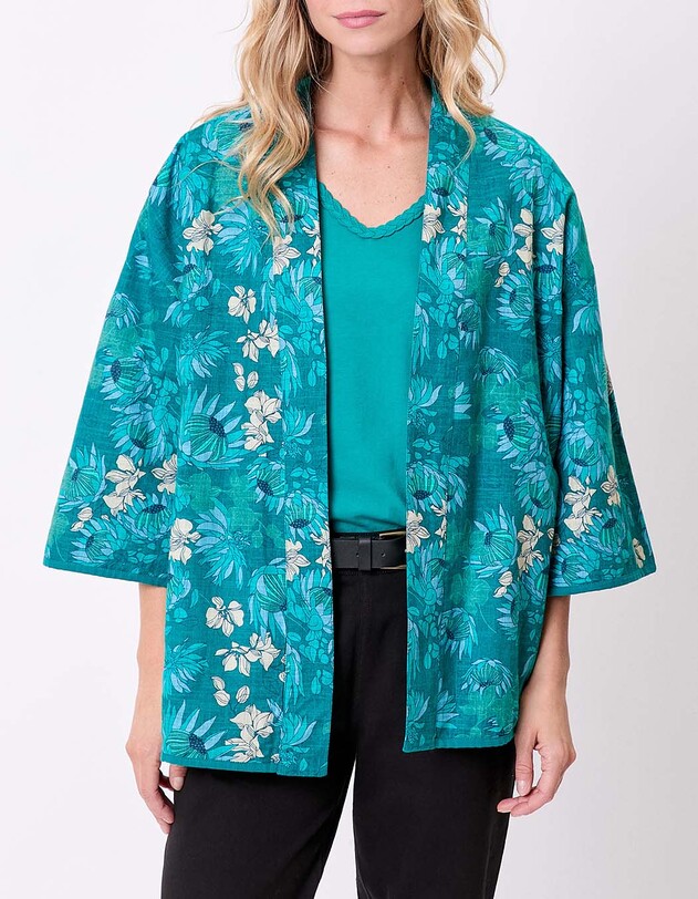 Veste kimono r&eacute;versible en coton bio imprim&eacute; La Fianc&eacute;e