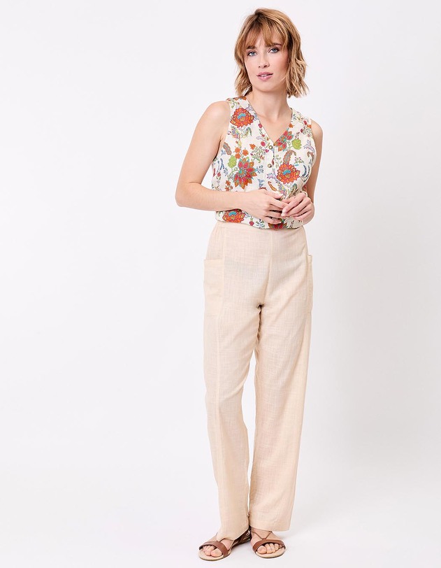 Pantalon coton bio droit avec poches imprim&eacute; La Fianc&eacute;e