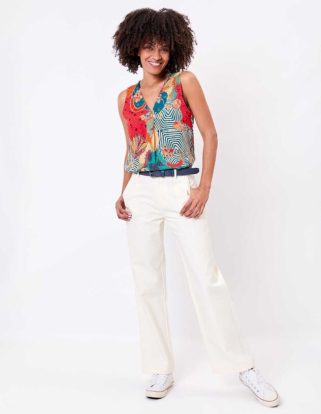 Pantalon droit coton bio &eacute;pais imprim&eacute; La Fianc&eacute;e