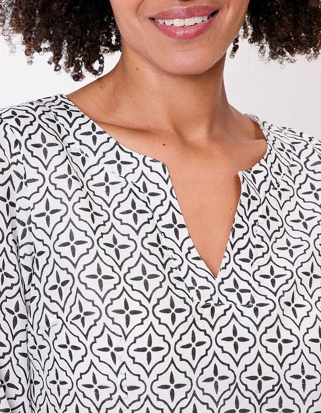 Robe col tunisien voile de coton bio imprim&eacute; La Fianc&eacute;e