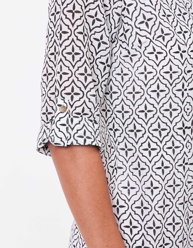 Robe col tunisien voile de coton bio imprim&eacute; La Fianc&eacute;e