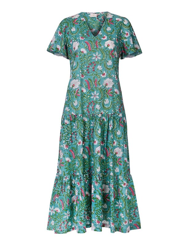 Robe longue coton &agrave; volants imprim&eacute; La Fianc&eacute;e