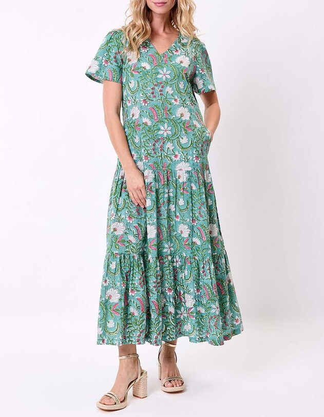 Robe longue coton &agrave; volants imprim&eacute; La Fianc&eacute;e