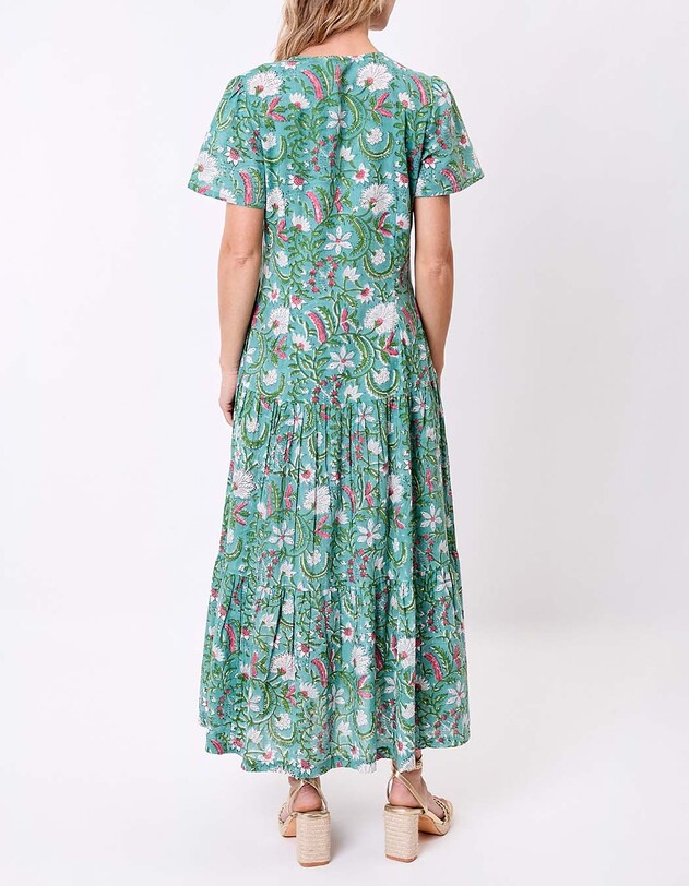 Robe longue coton &agrave; volants imprim&eacute; La Fianc&eacute;e