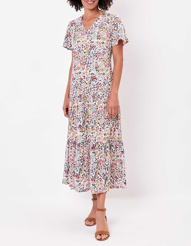 Robe longue coton &agrave; volants imprim&eacute; La Fianc&eacute;e