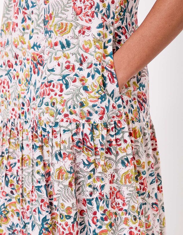 Robe longue coton &agrave; volants imprim&eacute; La Fianc&eacute;e