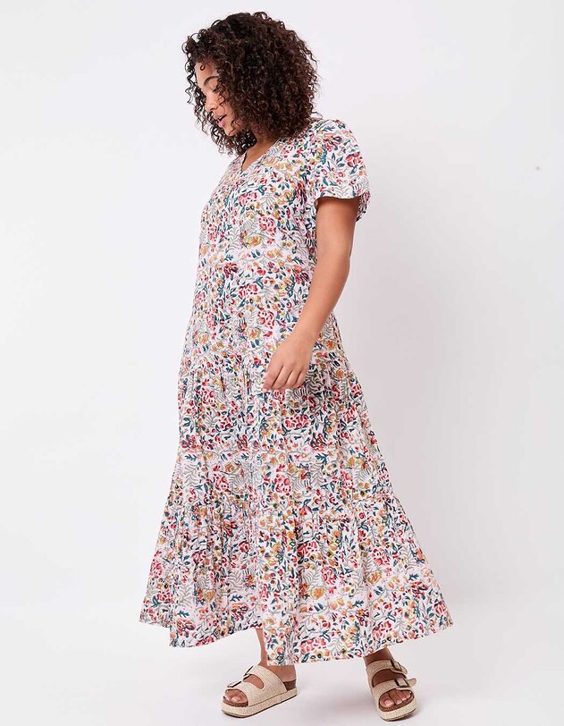 Robe longue coton &agrave; volants imprim&eacute; La Fianc&eacute;e