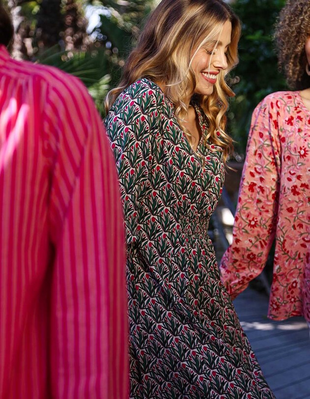Robe midi fluide ajust&eacute;e imprim&eacute; La Fianc&eacute;e