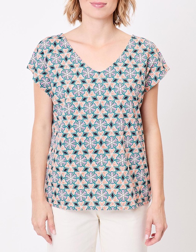 T-shirt coton bio col V imprim&eacute; La Fianc&eacute;e