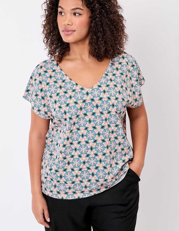 T-shirt coton bio col V imprim&eacute; La Fianc&eacute;e