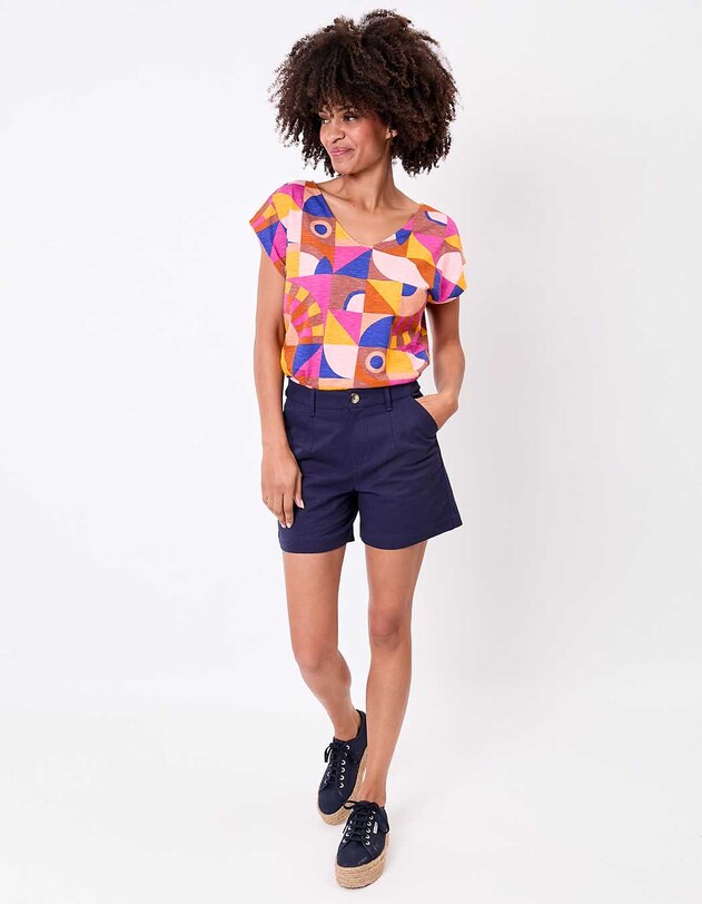 T-shirt coton bio col V imprim&eacute; La Fianc&eacute;e
