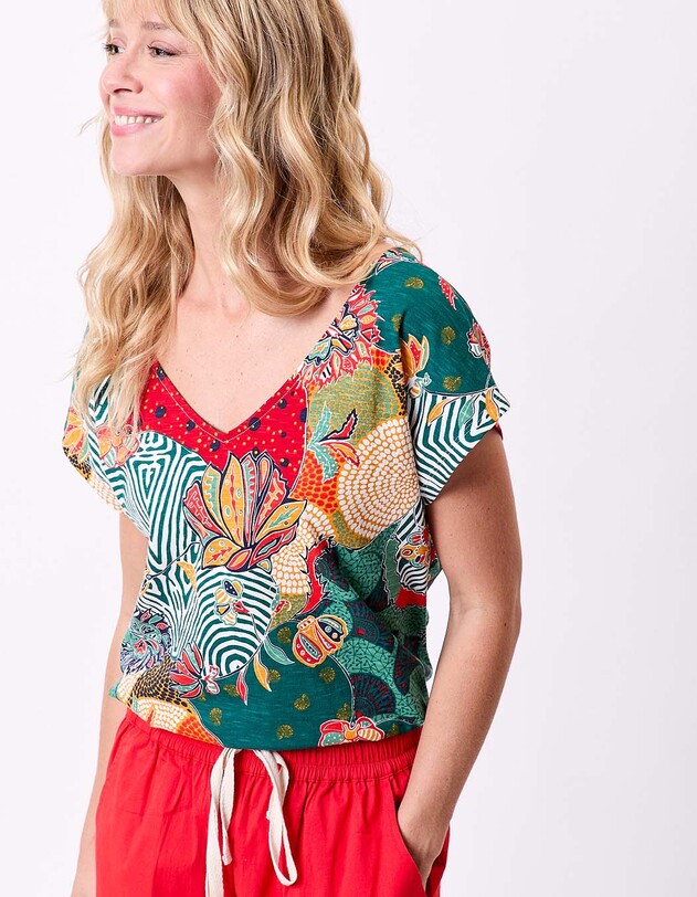 T-shirt coton bio col V imprim&eacute; La Fianc&eacute;e