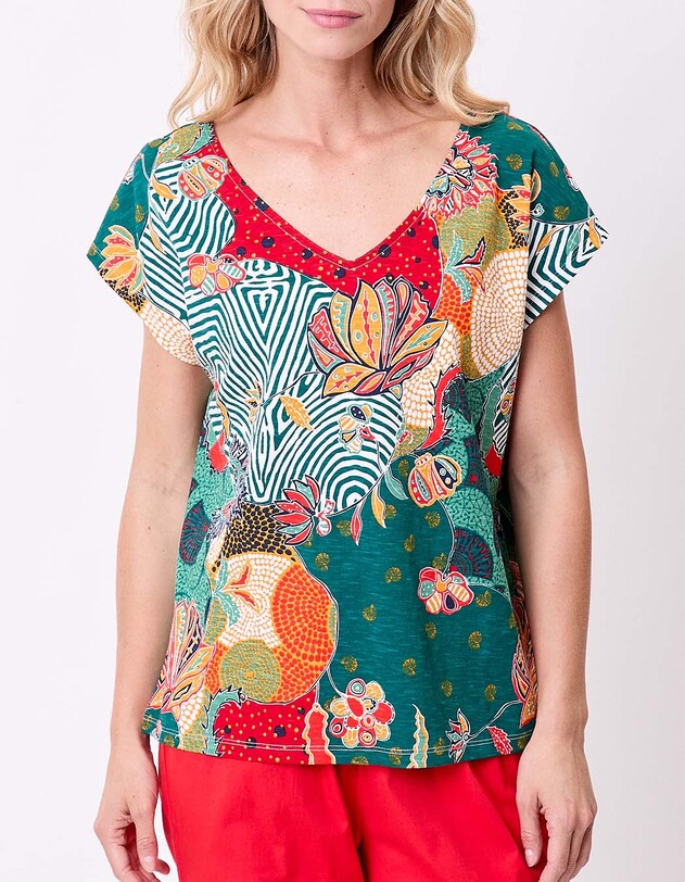 T-shirt coton bio col V imprim&eacute; La Fianc&eacute;e