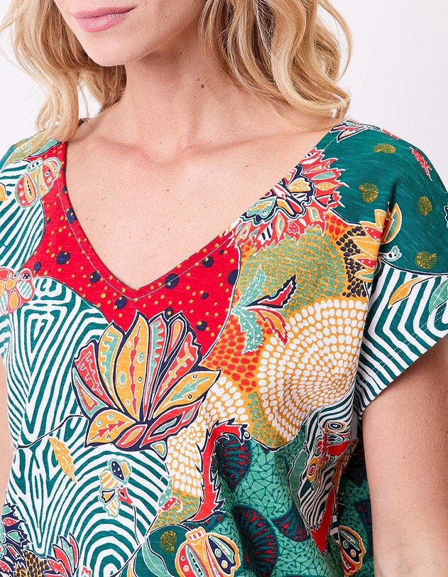 T-shirt coton bio col V imprim&eacute; La Fianc&eacute;e