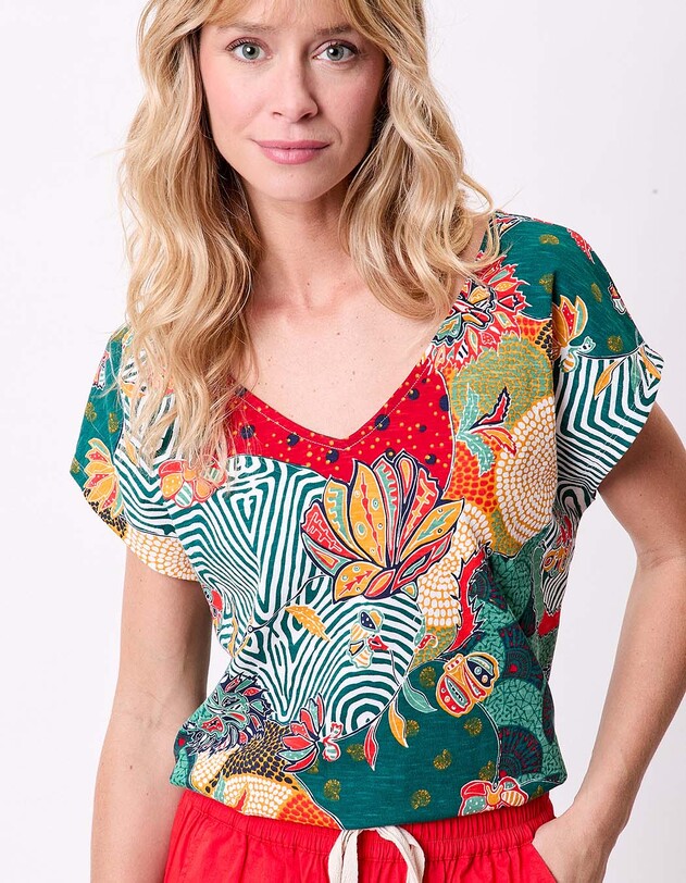 T-shirt coton bio col V imprim&eacute; La Fianc&eacute;e
