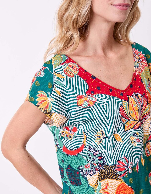 T-shirt coton bio col V imprim&eacute; La Fianc&eacute;e