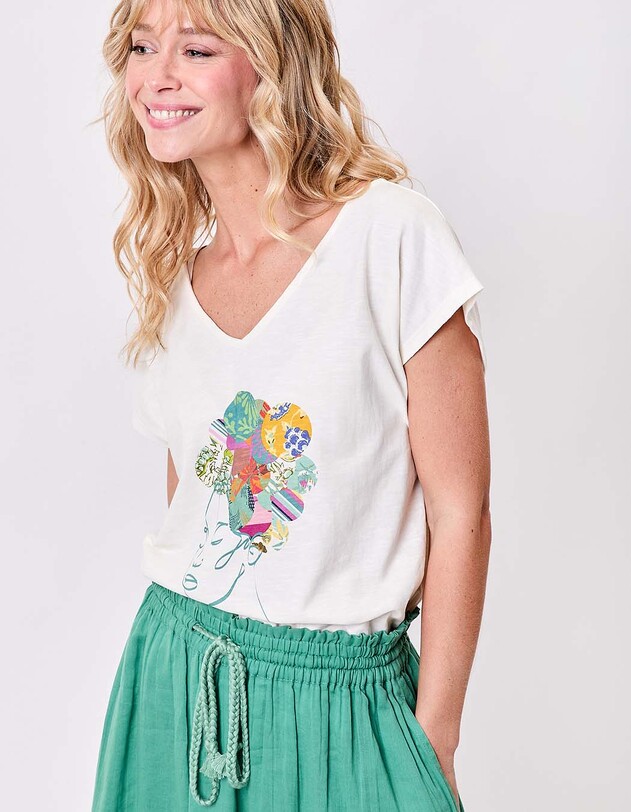 T-shirt coton bio col V imprim&eacute; La Fianc&eacute;e