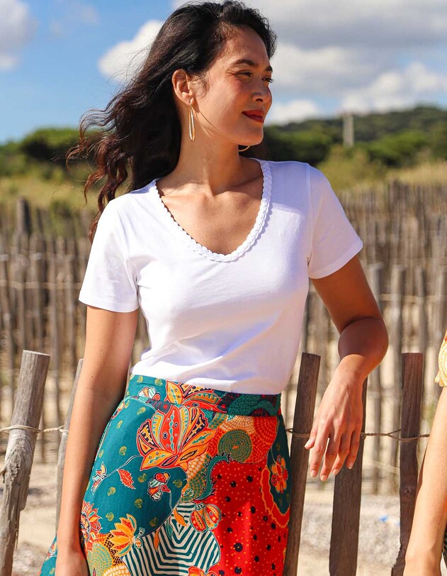 T-shirt coton bio col tress&eacute; imprim&eacute; La Fianc&eacute;e