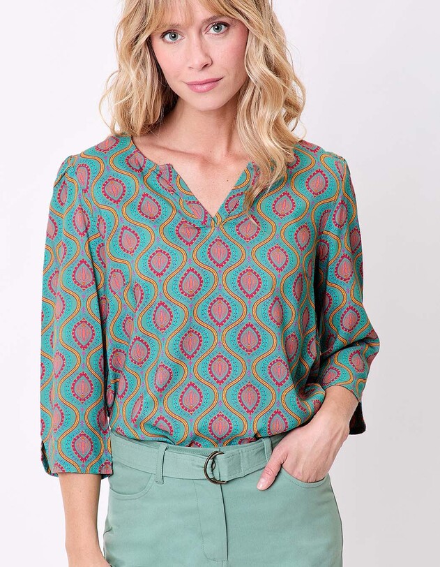 Blouse fluide col tunisien imprim&eacute; La Fianc&eacute;e