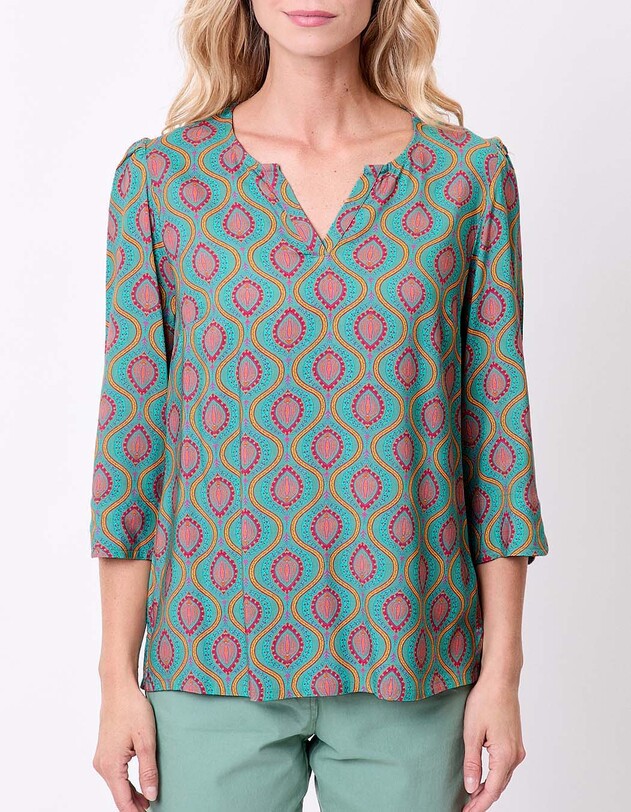 Blouse fluide col tunisien imprim&eacute; La Fianc&eacute;e