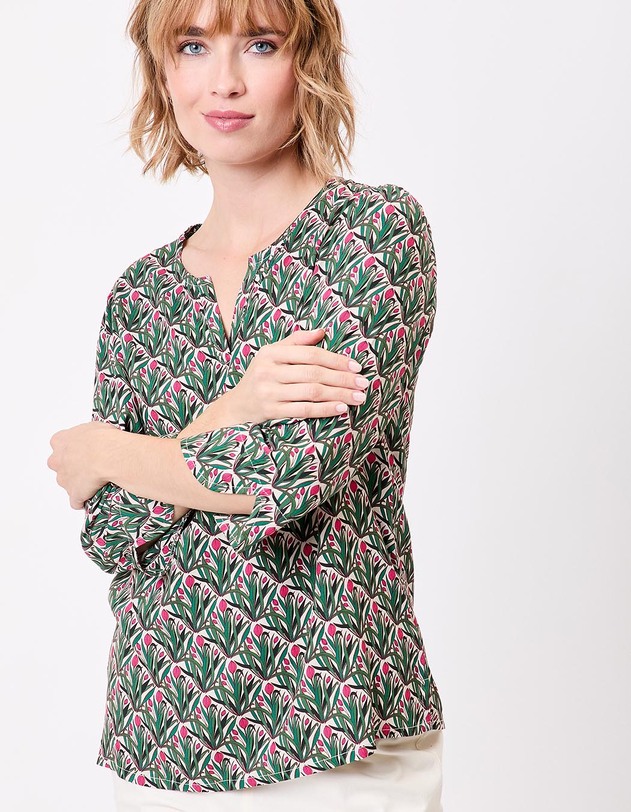 Blouse fluide col tunisien imprim&eacute; La Fianc&eacute;e