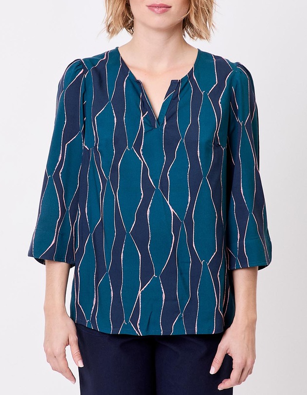 Blouse fluide col tunisien imprim&eacute; La Fianc&eacute;e