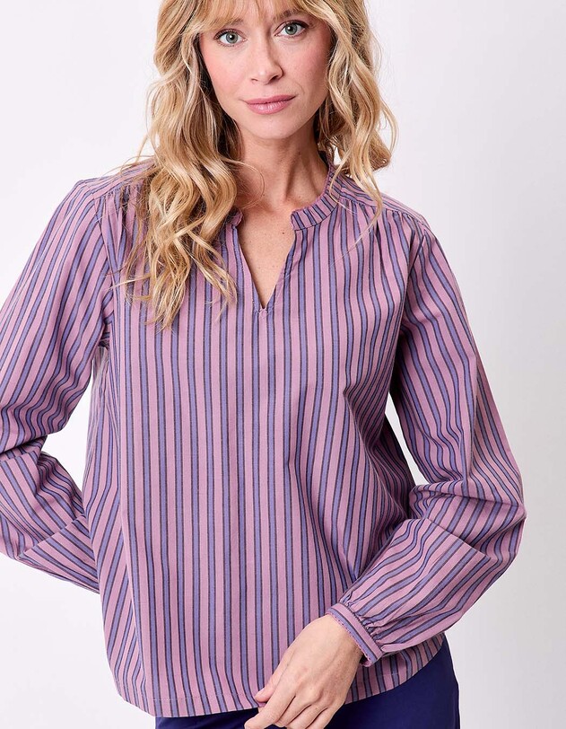 Blouse coton bio ray&eacute;e manches longues imprim&eacute; La Fianc&eacute;e