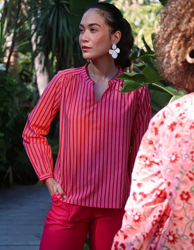 Blouse coton bio ray&eacute;e manches longues imprim&eacute; La Fianc&eacute;e