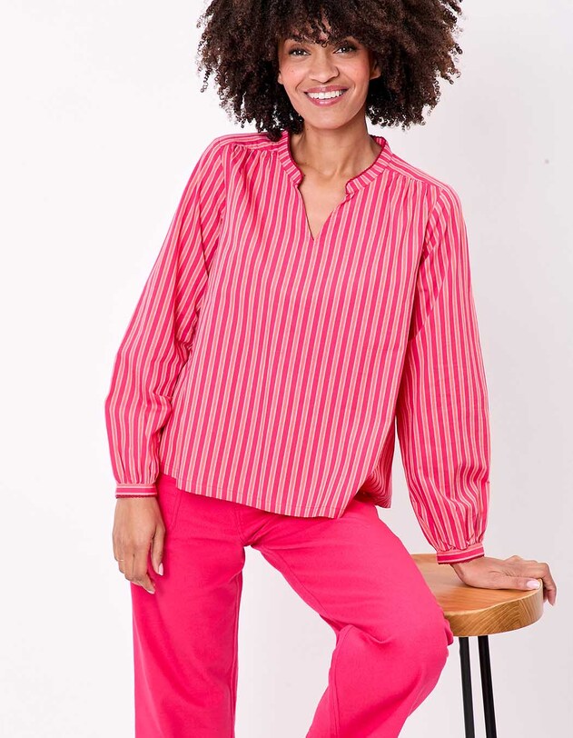 Blouse coton bio ray&eacute;e manches longues imprim&eacute; La Fianc&eacute;e