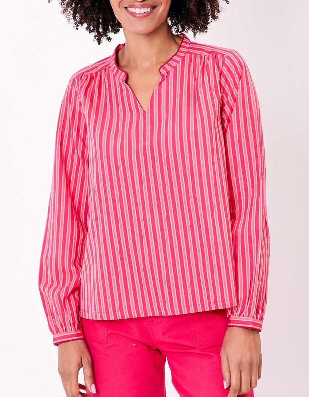 Blouse coton bio ray&eacute;e manches longues imprim&eacute; La Fianc&eacute;e