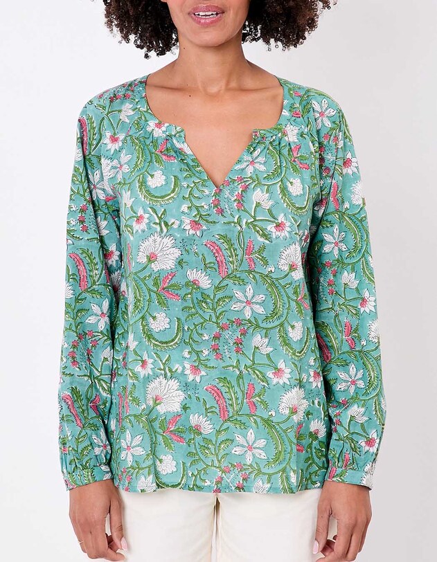 Blouse coton ample &agrave; manches longues imprim&eacute; La Fianc&eacute;e