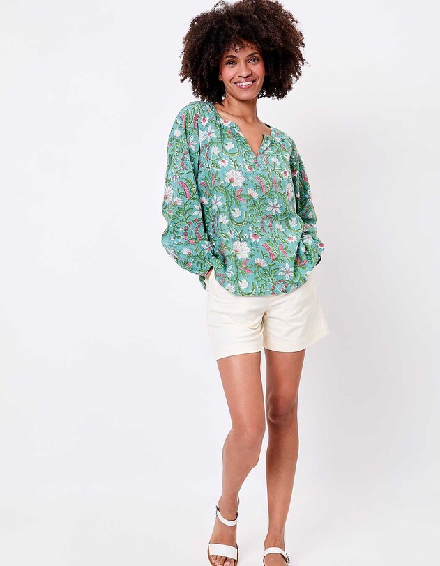 Blouse coton ample &agrave; manches longues imprim&eacute; La Fianc&eacute;e