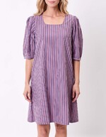 Robe rayures col carré coton bio imprimé La Fiancée