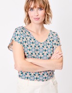 T-shirt coton bio col V imprimé La Fiancée