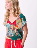 T-shirt coton bio col V imprimé La Fiancée