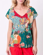 T-shirt coton bio col V imprimé La Fiancée