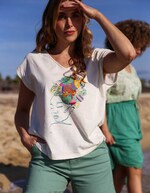 T-shirt coton bio col V imprimé La Fiancée