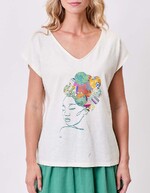 T-shirt coton bio col V imprimé La Fiancée