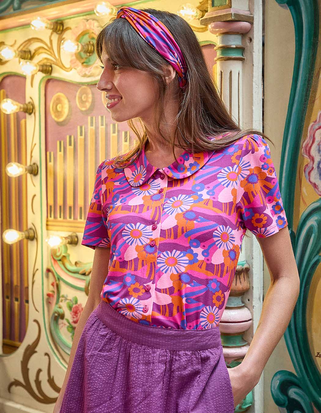 Chemisier maille manches courtes imprimé Princesse Nomade