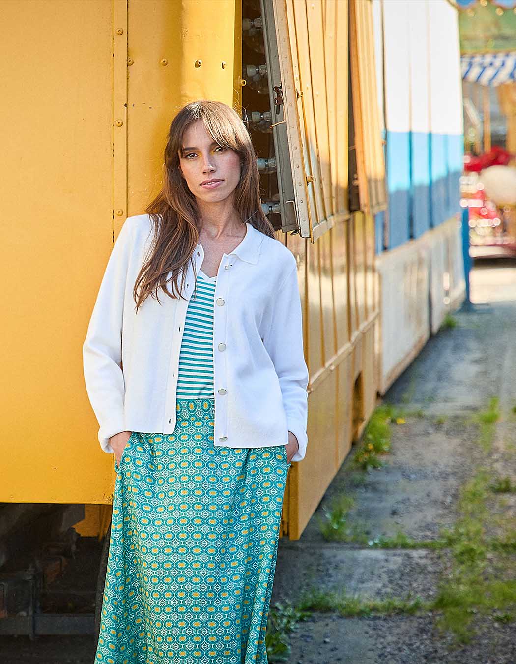 Gilet maille court droit imprimé Princesse Nomade