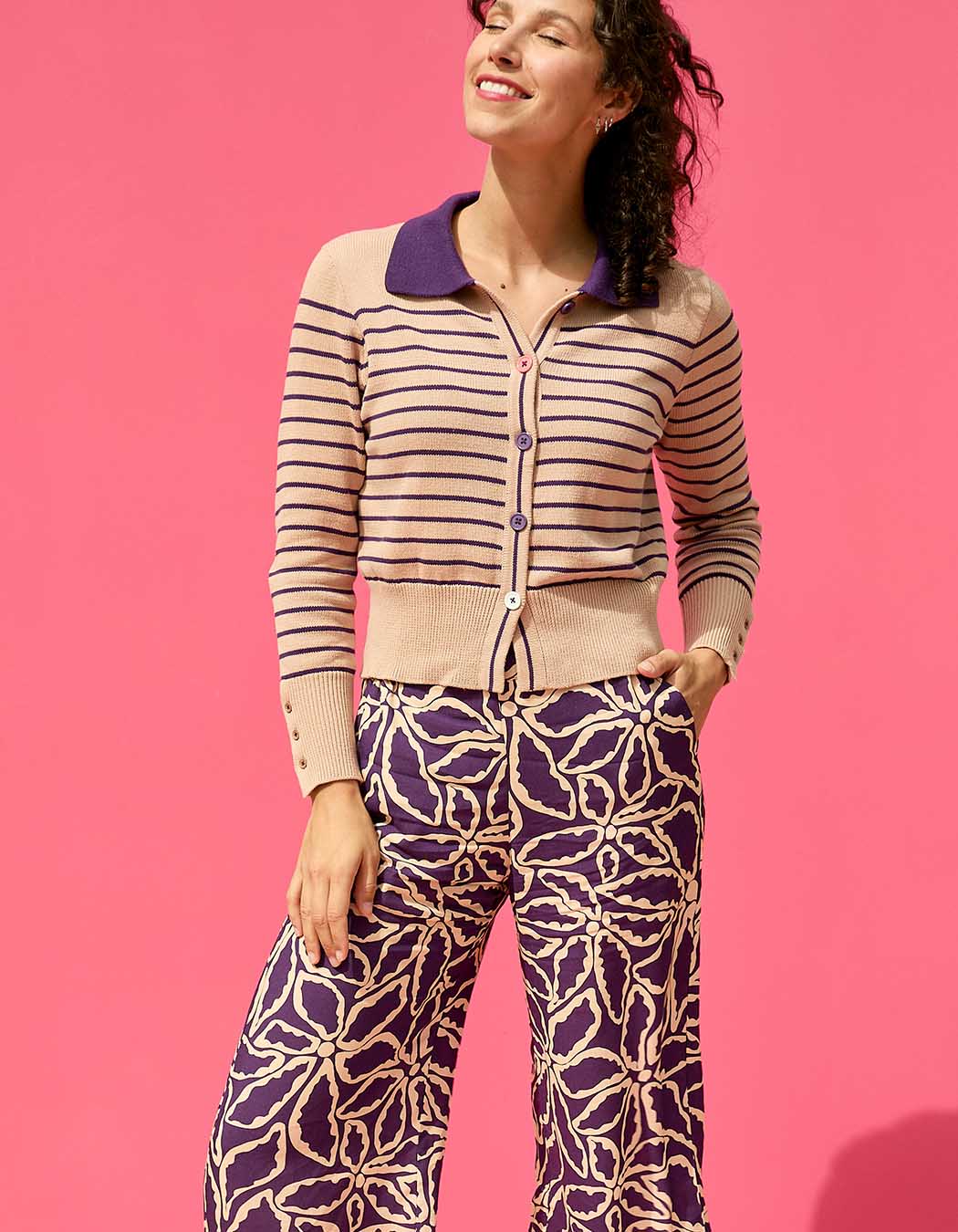 Gilet maille rayures col polo imprimé Princesse Nomade