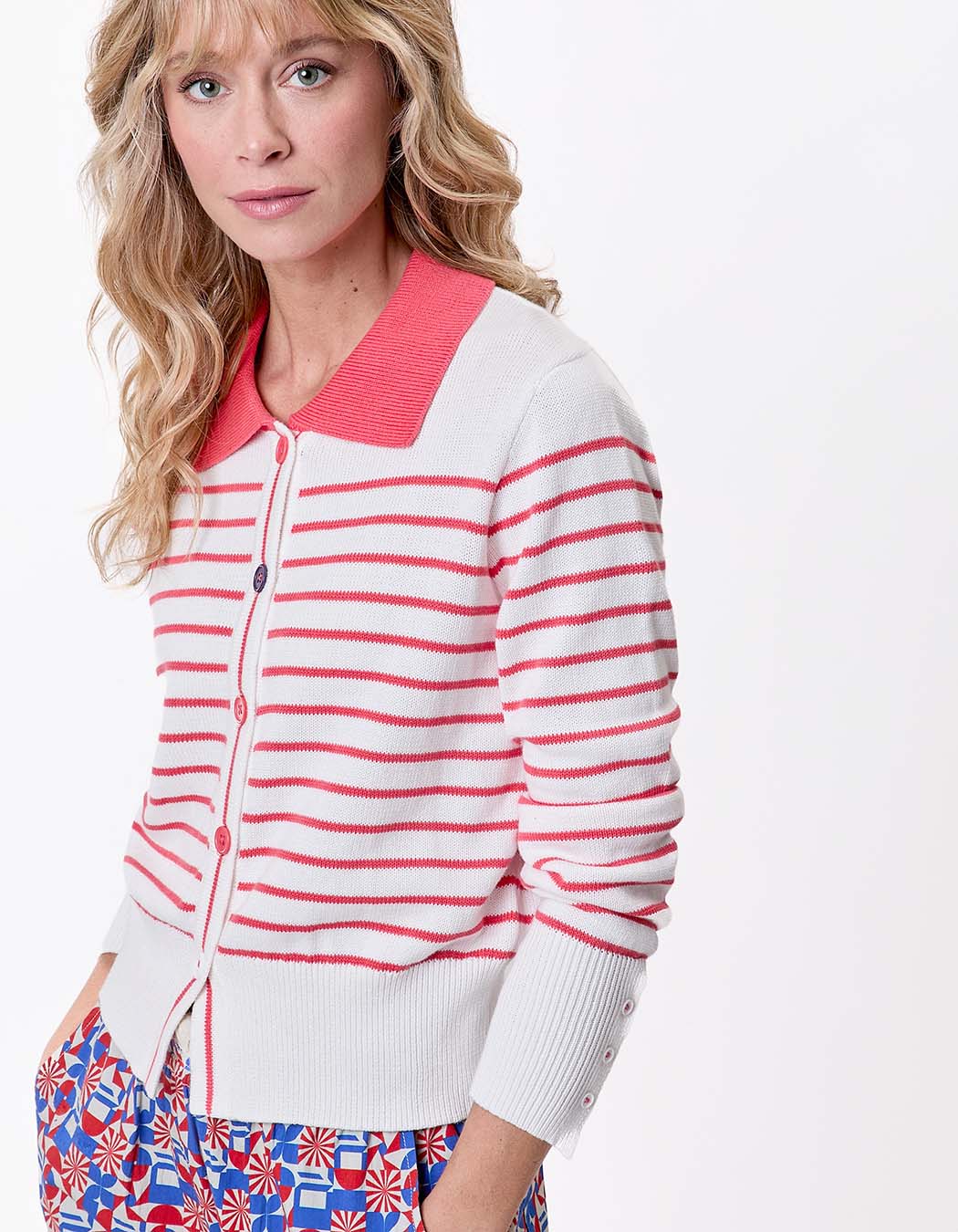 Gilet maille rayures col polo imprimé Princesse Nomade