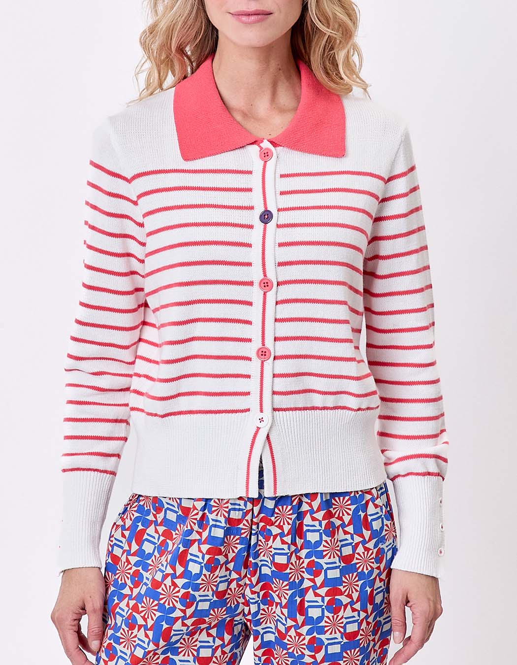 Gilet maille rayures col polo imprimé Princesse Nomade